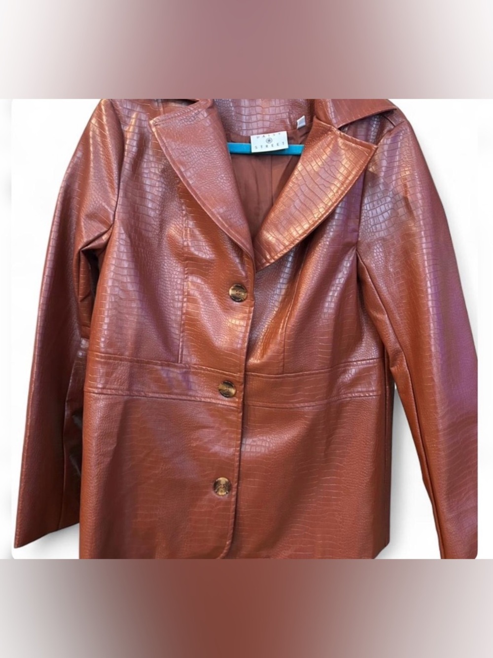 Daisy Street Croc-Embossed Faux Leather Jacket - Rust Brown